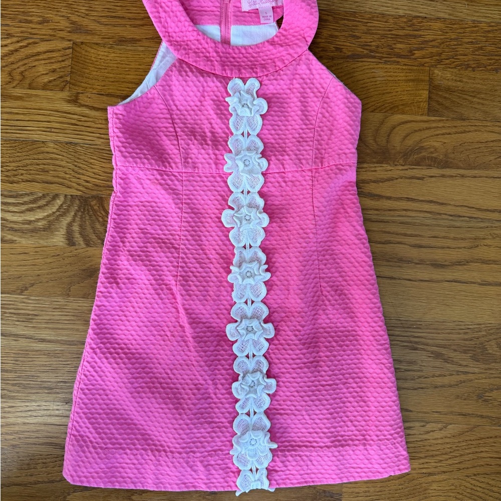 Lilly Pulitzer Hot Pink Textured Sleeveless Dress with White Floral Trim